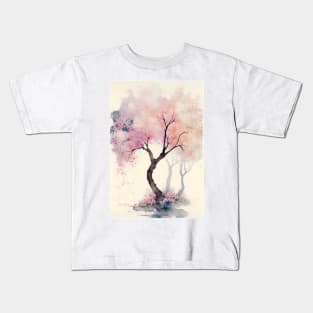 Japanese Cherry Tree in Bloom Watercolor Kids T-Shirt